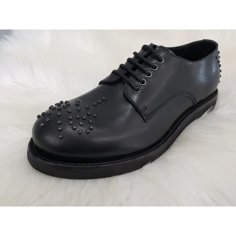 NEVER WORN SZ 7 EMPORIO ARMANI BLACK LEATHER MEN'S‎ DERBY SHOE MULE STUDDED STUD